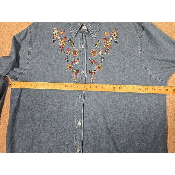 Passion-I Vtg Chambray Button Up Tunic Native American Embroidery Tribal Size 3X - Picture 9 of 16